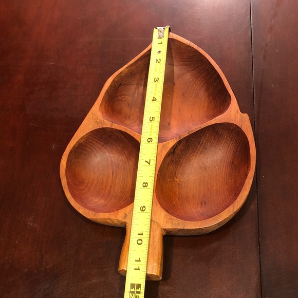 MCM Wood of the World Hand Carved Wood Leaf Tray - Picture 12 of 12